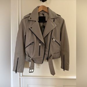 All Saints NWT Grey Balfern Biker Leather Jacket 0
